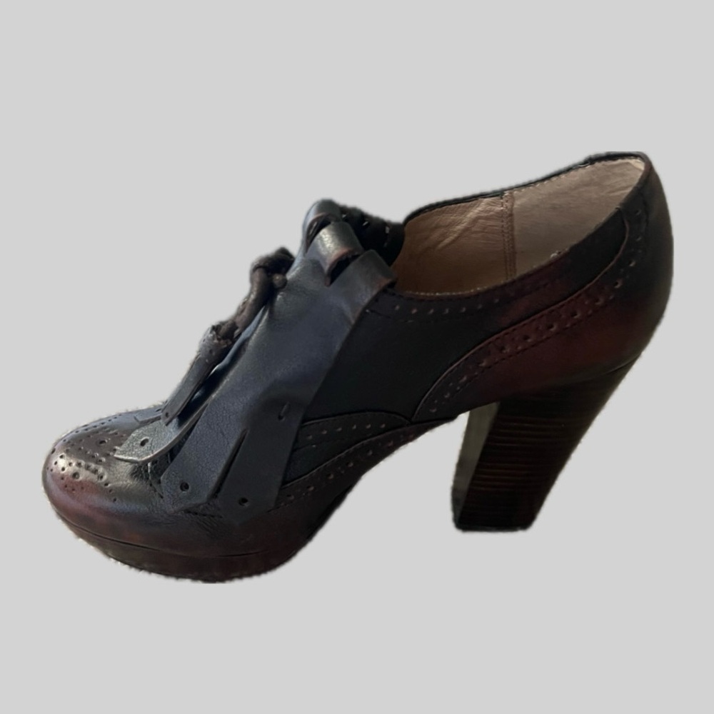 Frye Brown Leather Platform Oxford Heel